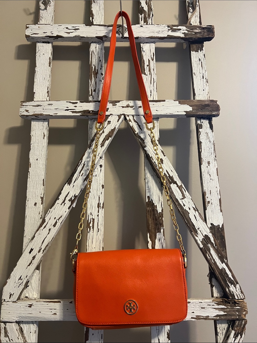 Tory Burch Orange Leather Chain Crossbody Bag